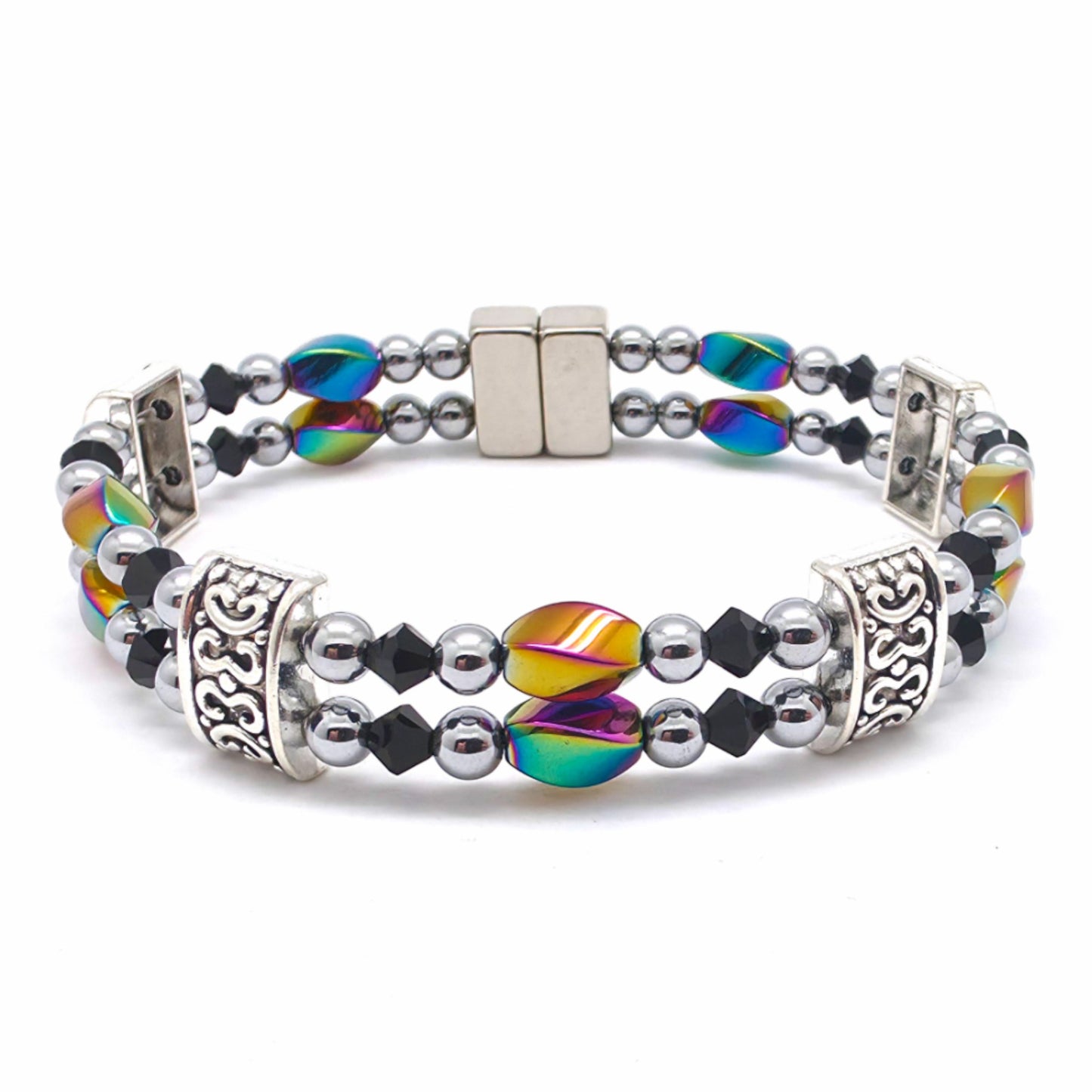 Rainbow Hematite Twist Double w Jet Black