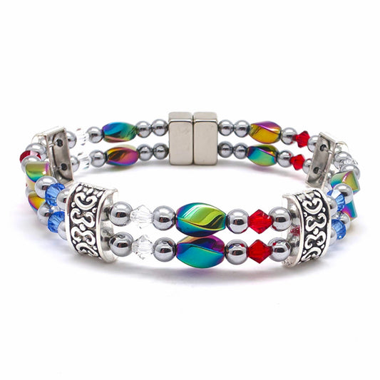 Rainbow Hematite Twist Double w Patriotic Crystals