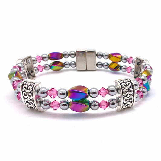 Rainbow Hematite Twist Double w Rose