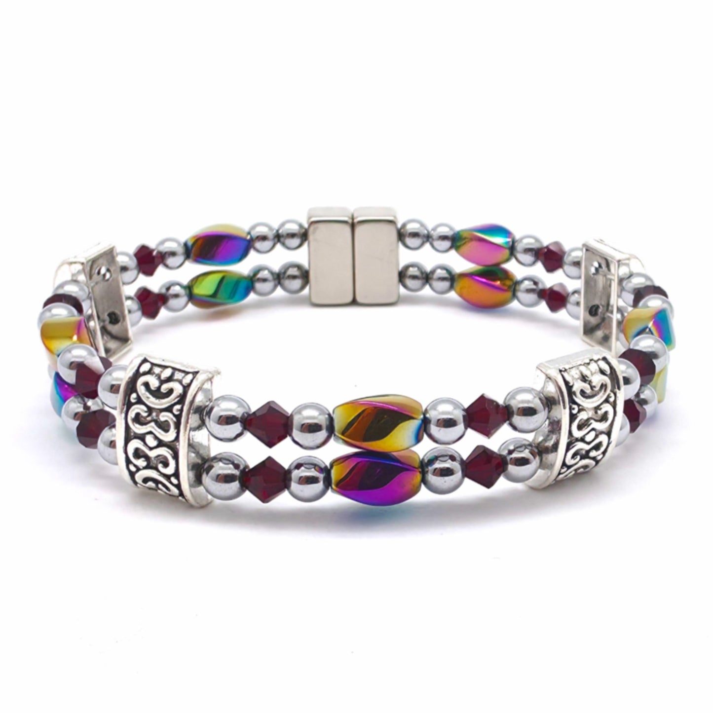 Rainbow Hematite Twist Double w Ruby