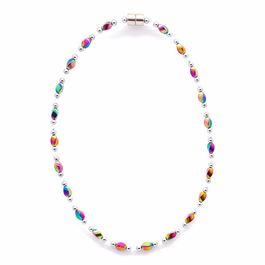 Rainbow Hematite Twist w AB Crystal Necklace