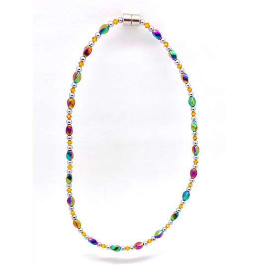 Rainbow Hematite Twist w Topaz Necklace