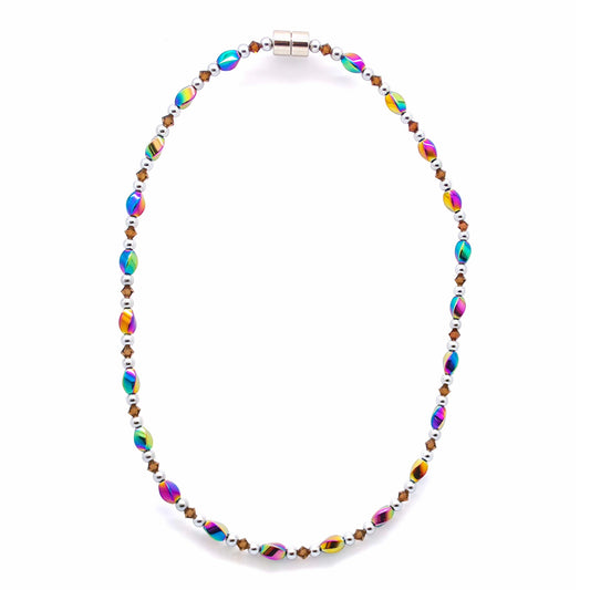 Rainbow Hematite Twist w Smokey Topaz Necklace
