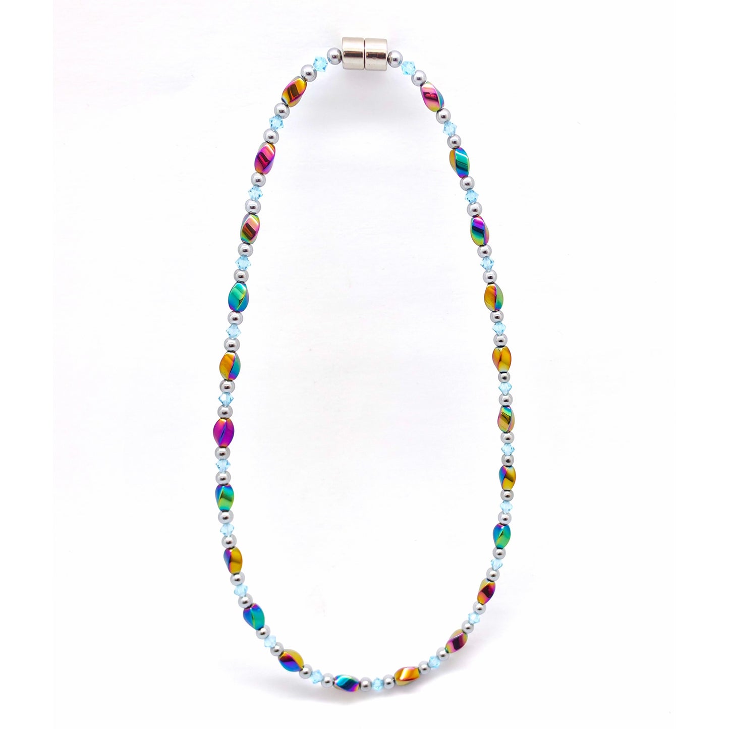 Rainbow Hematite Twist w Aquamarine Necklace