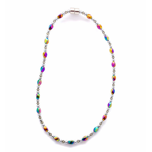 Rainbow Hematite Twist w Black Diamond Necklace