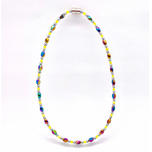 Rainbow Hematite Twist w Citrine Necklace