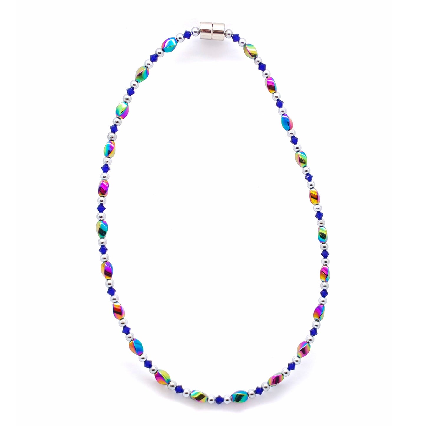 Rainbow Hematite Twist w Cobalt Necklace