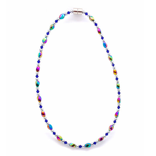 Rainbow Hematite Twist w Cobalt Necklace