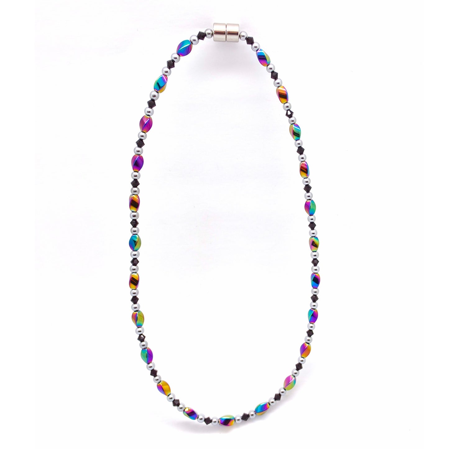 Rainbow Hematite Twist w Garnet Necklace