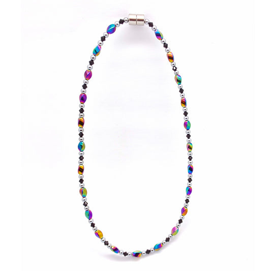 Rainbow Hematite Twist w Garnet Necklace