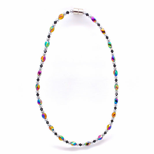 Rainbow Hematite Twist w Jet Black Necklace
