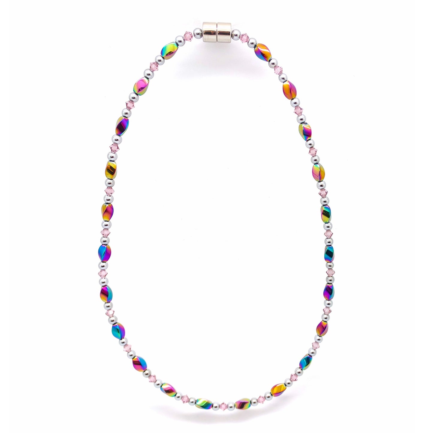 Rainbow Hematite Twist w Light Amethyst Necklace