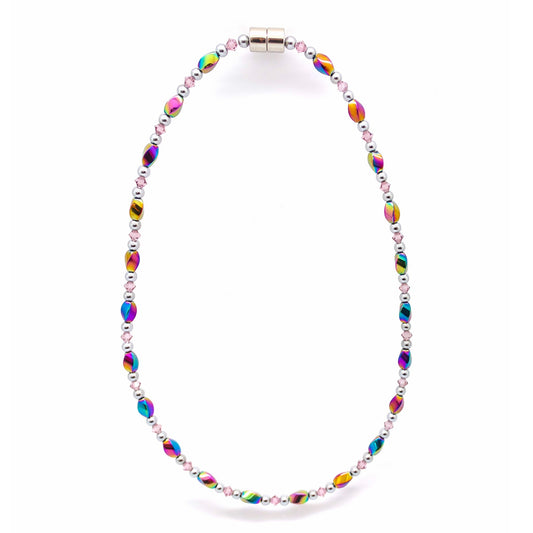 Rainbow Hematite Twist w Light Amethyst Necklace