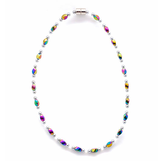 Rainbow Hematite Twist w Opal Necklace