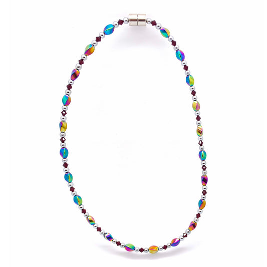 Rainbow Hematite Twist w Ruby Necklace