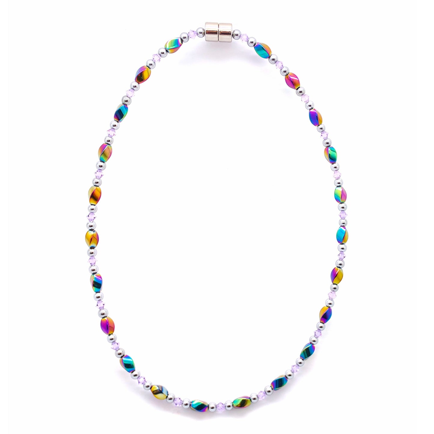 Rainbow Hematite Twist w Violet Necklace