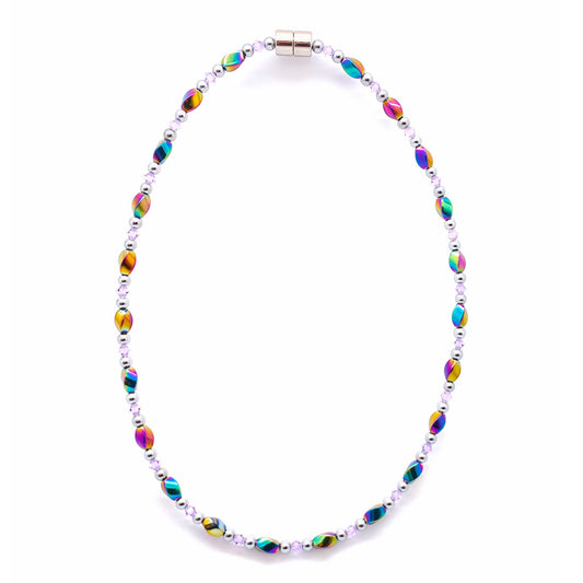 Rainbow Hematite Twist w Violet Necklace