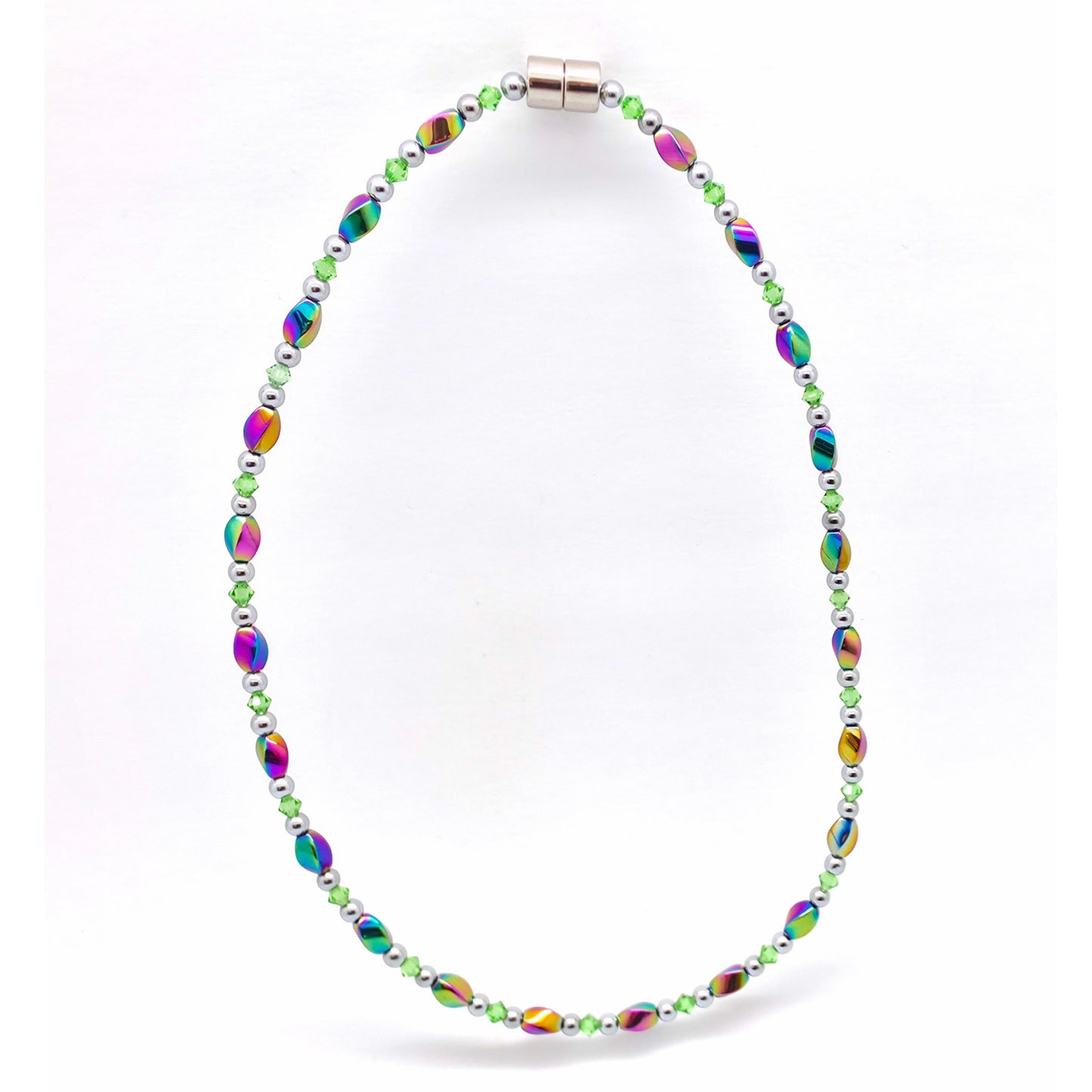 Rainbow Hematite Twist w Crystal Option Necklace