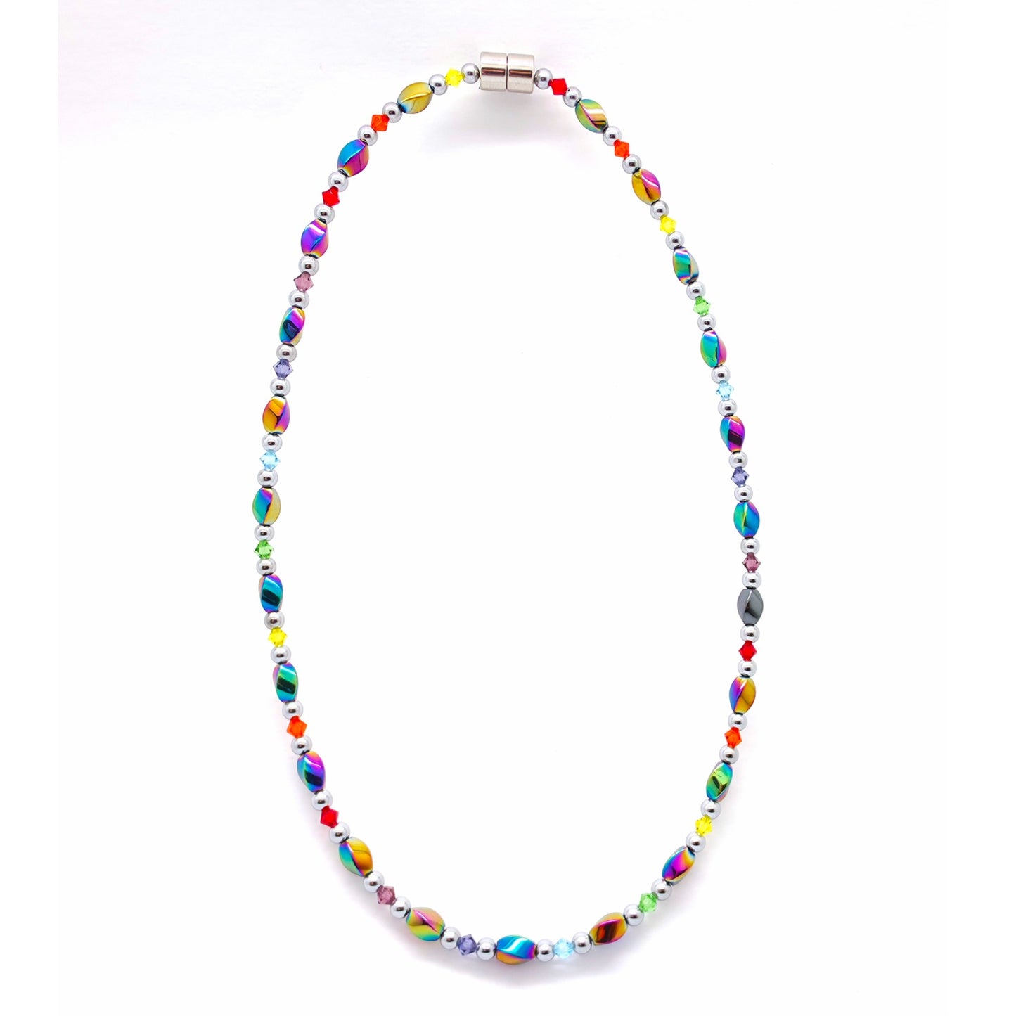Rainbow Hematite Twist w Crystal Option Necklace