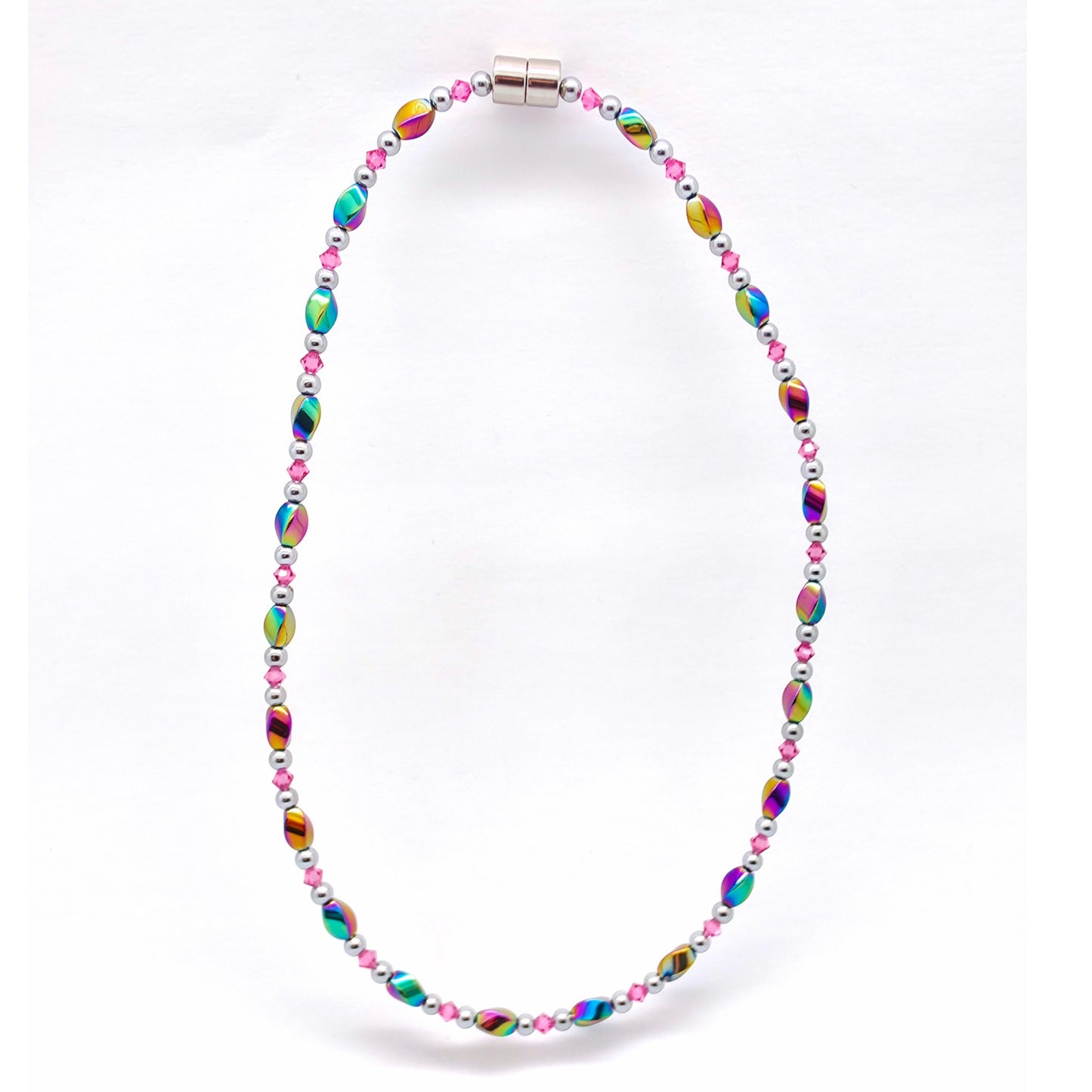 Rainbow Hematite Twist w Crystal Option Necklace