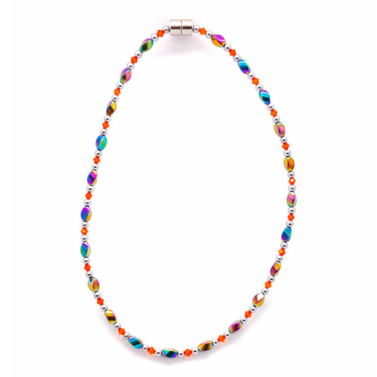 Rainbow Hematite Twist w Sun Necklace