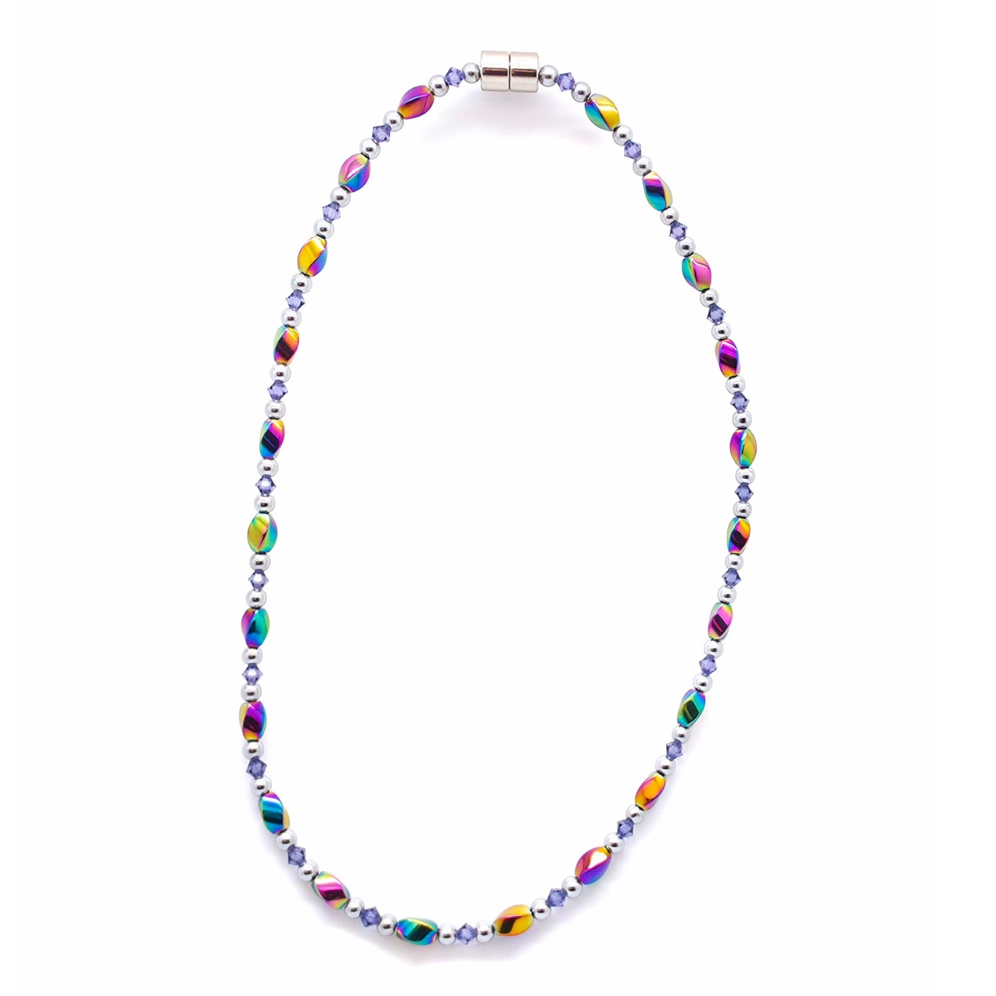 Rainbow Hematite Twist w Crystal Option Necklace