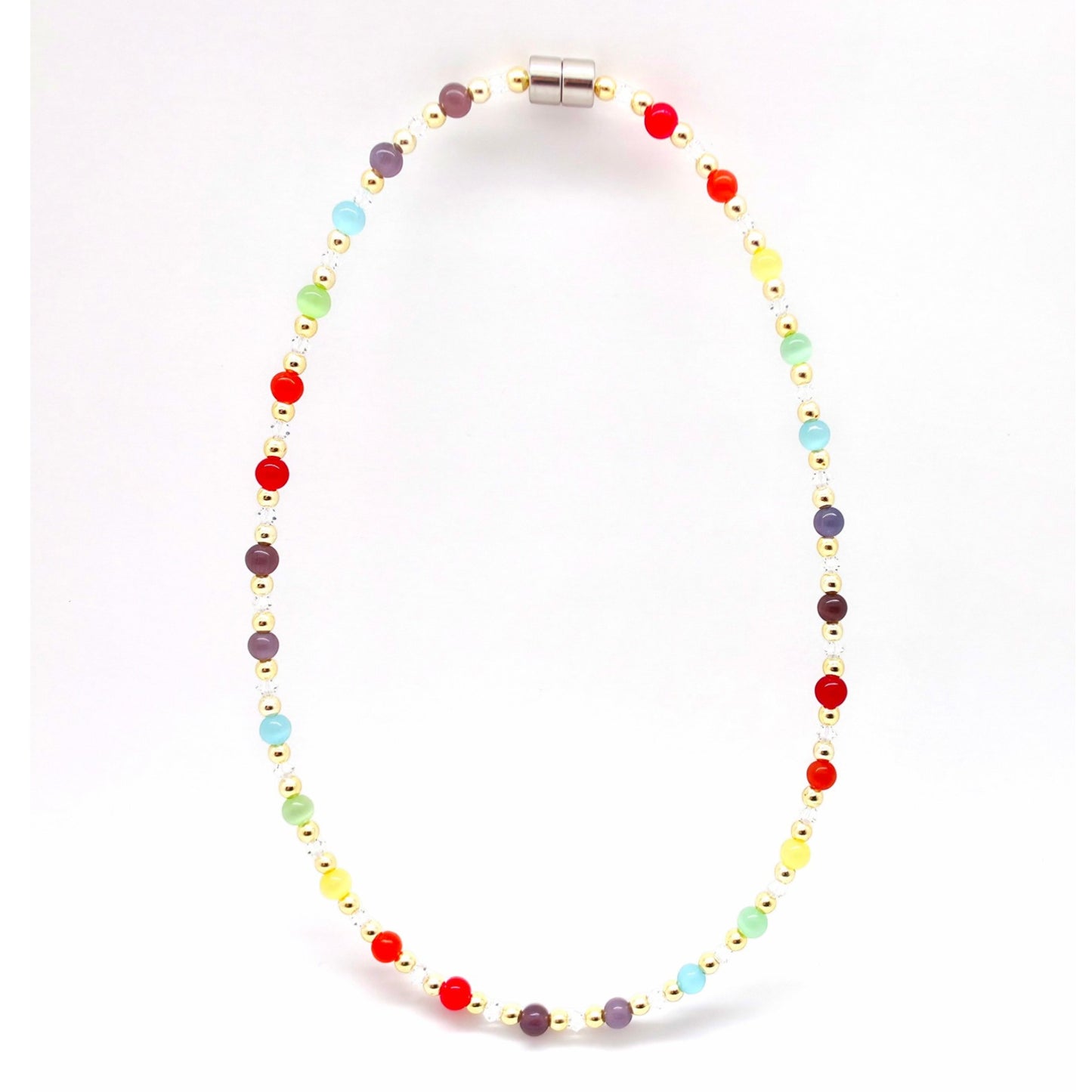 Rainbow Cat's Eye Necklace w Crystal