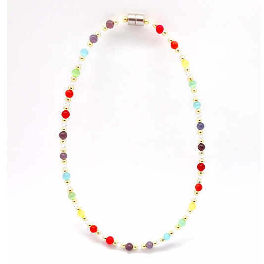 Rainbow Cat's Eye Necklace w Crystal