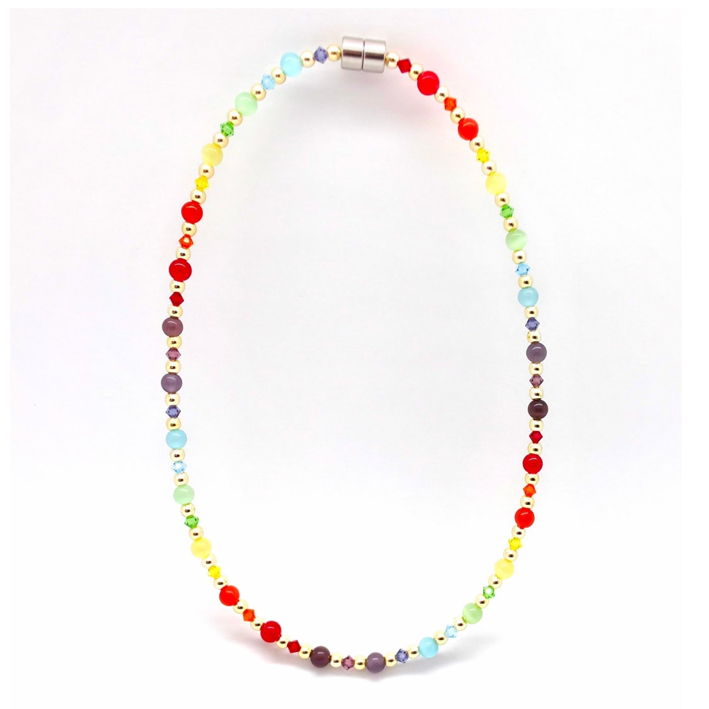 Rainbow Cat's Eye Necklace w Crystal
