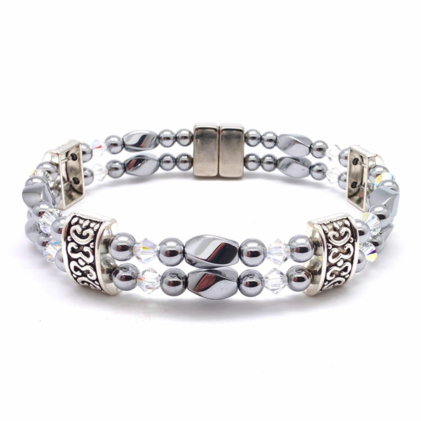 Silver Hematite Twist Double w Crystal Option