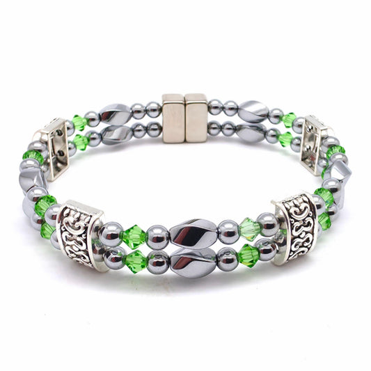 Silver Hematite Twist Double w Peridot