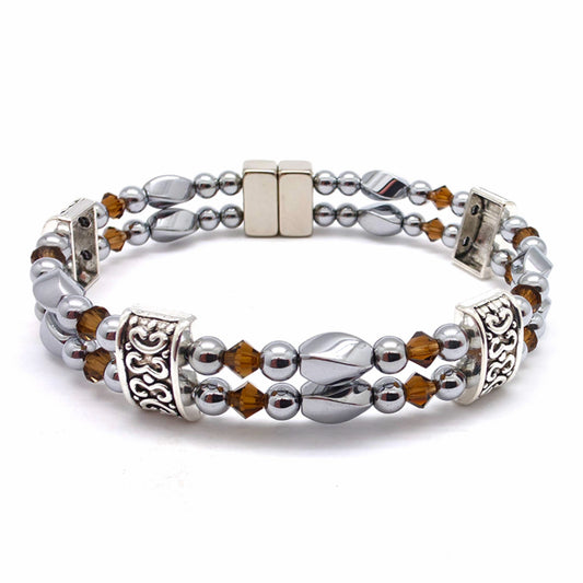 Silver Hematite Twist Double w Smokey Topaz