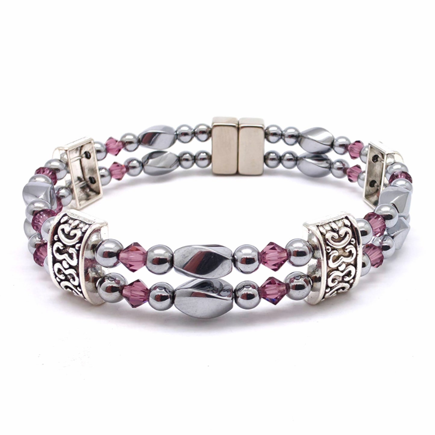 Silver Hematite Twist Double w Crystal Option