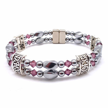 Silver Hematite Twist Double w Crystal Option