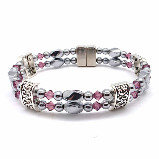 Silver Hematite Twist Double w Amethyst