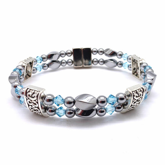 Silver Hematite Twist Double w Aquamarine