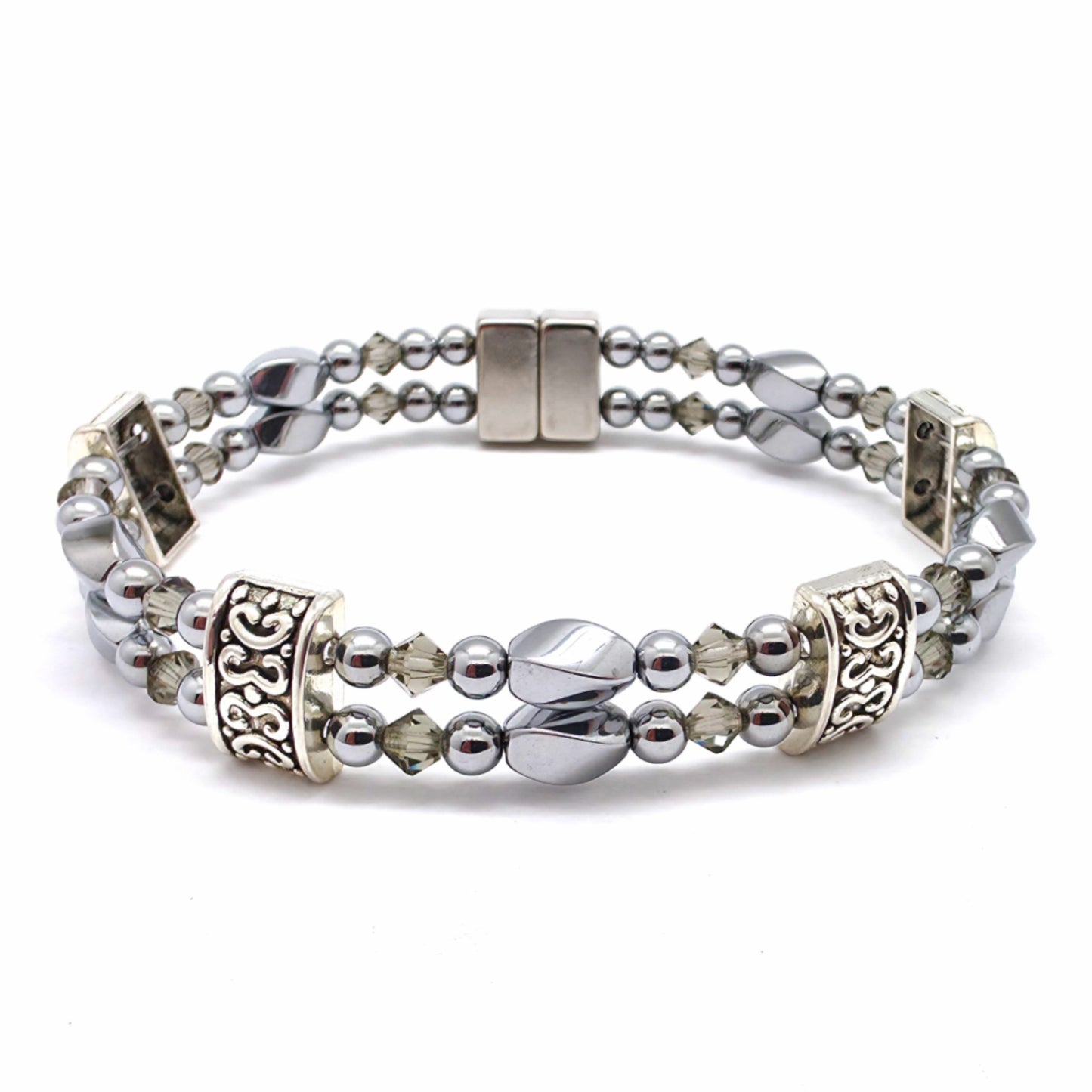 Silver Hematite Twist Double w Black Diamond