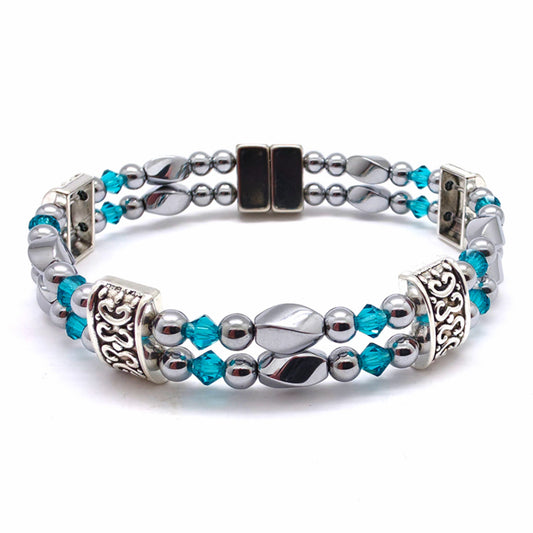 Silver Hematite Twist Double w Blue Zircon
