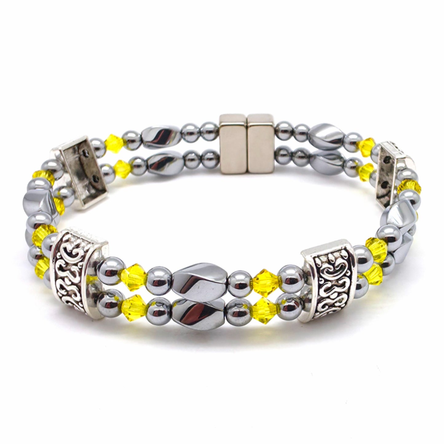 Silver Hematite Twist Double w Crystal Option