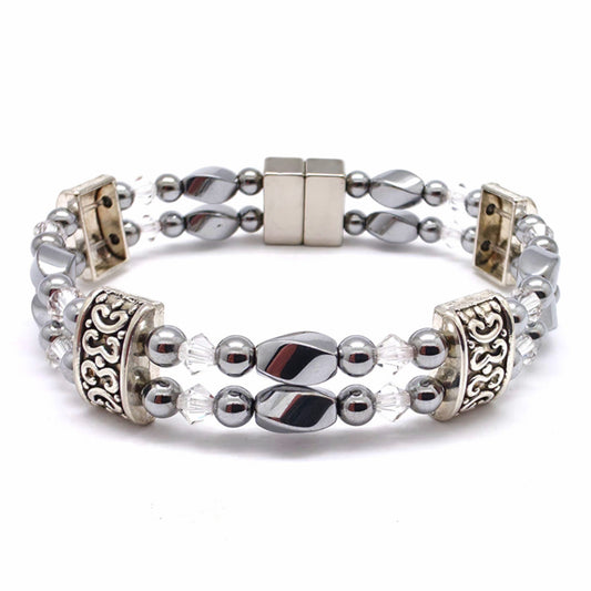 Silver Hematite Twist Double w Clear Crystals