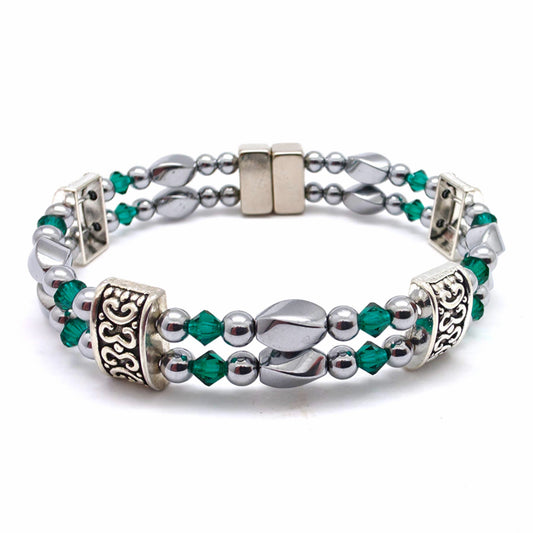 Silver Hematite Twist Double w Emerald