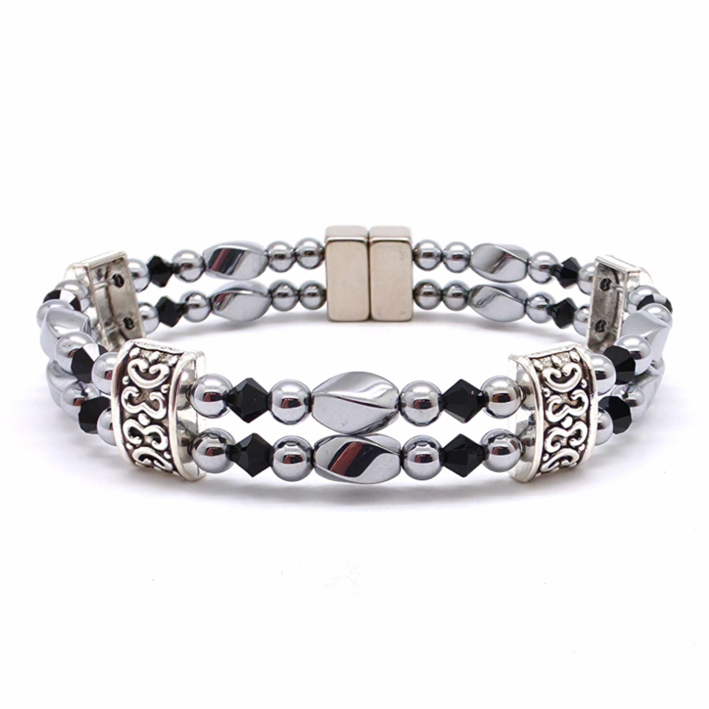 Silver Hematite Twist Double w Crystal Option