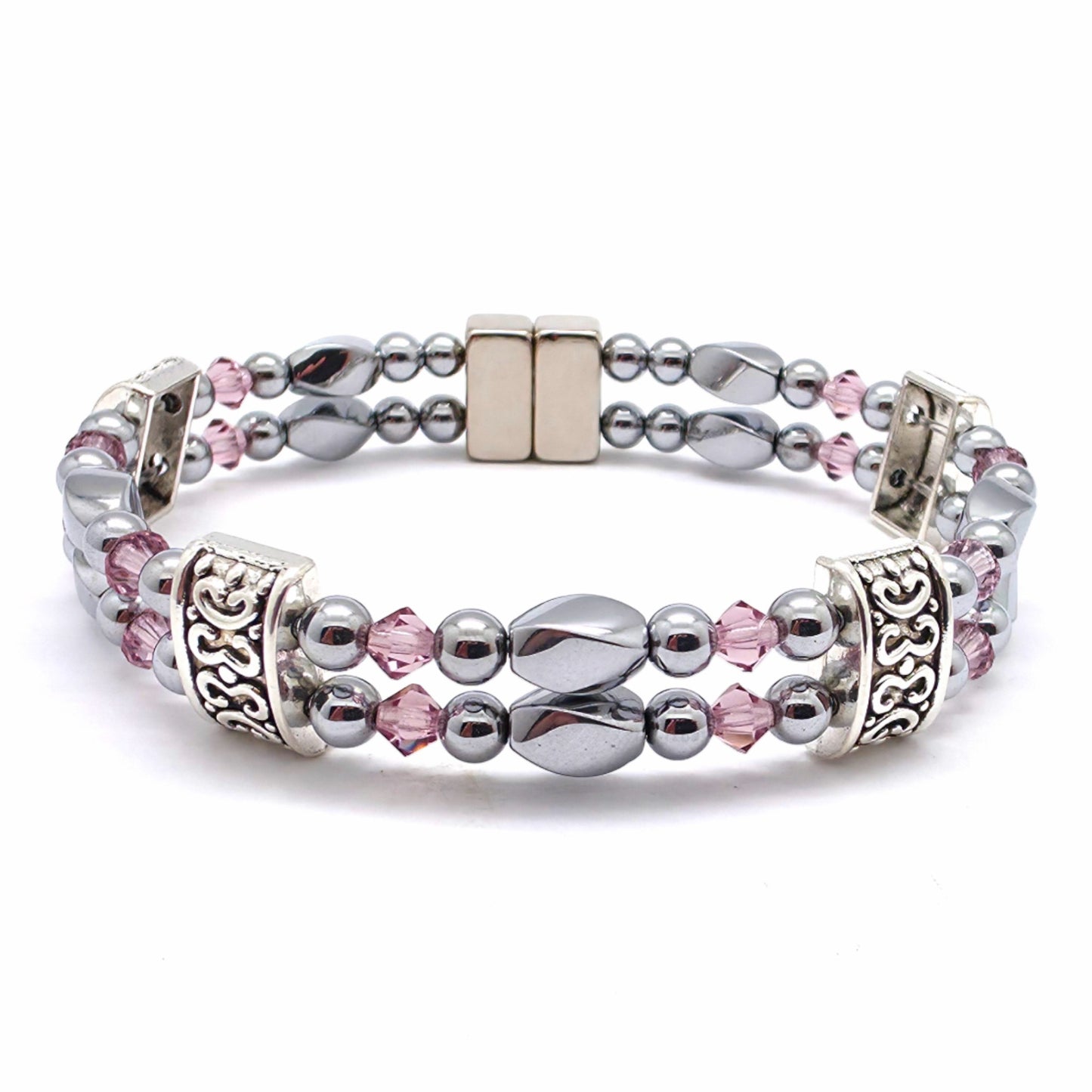 Silver Hematite Twist Double w Light Amethyst