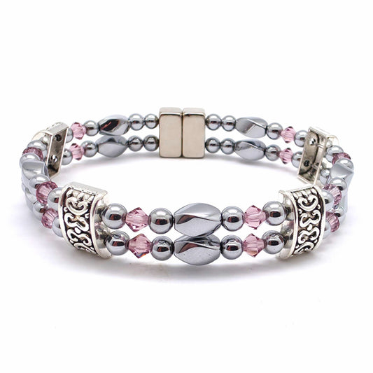 Silver Hematite Twist Double w Light Amethyst