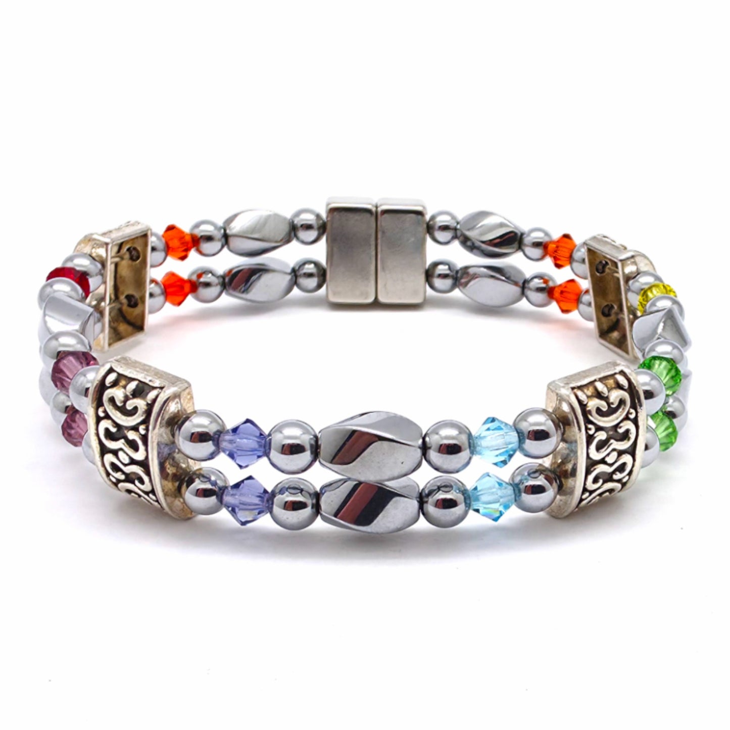 Silver Hematite Twist Double w Crystal Option