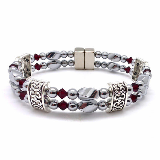 Silver Hematite Twist Double w Ruby