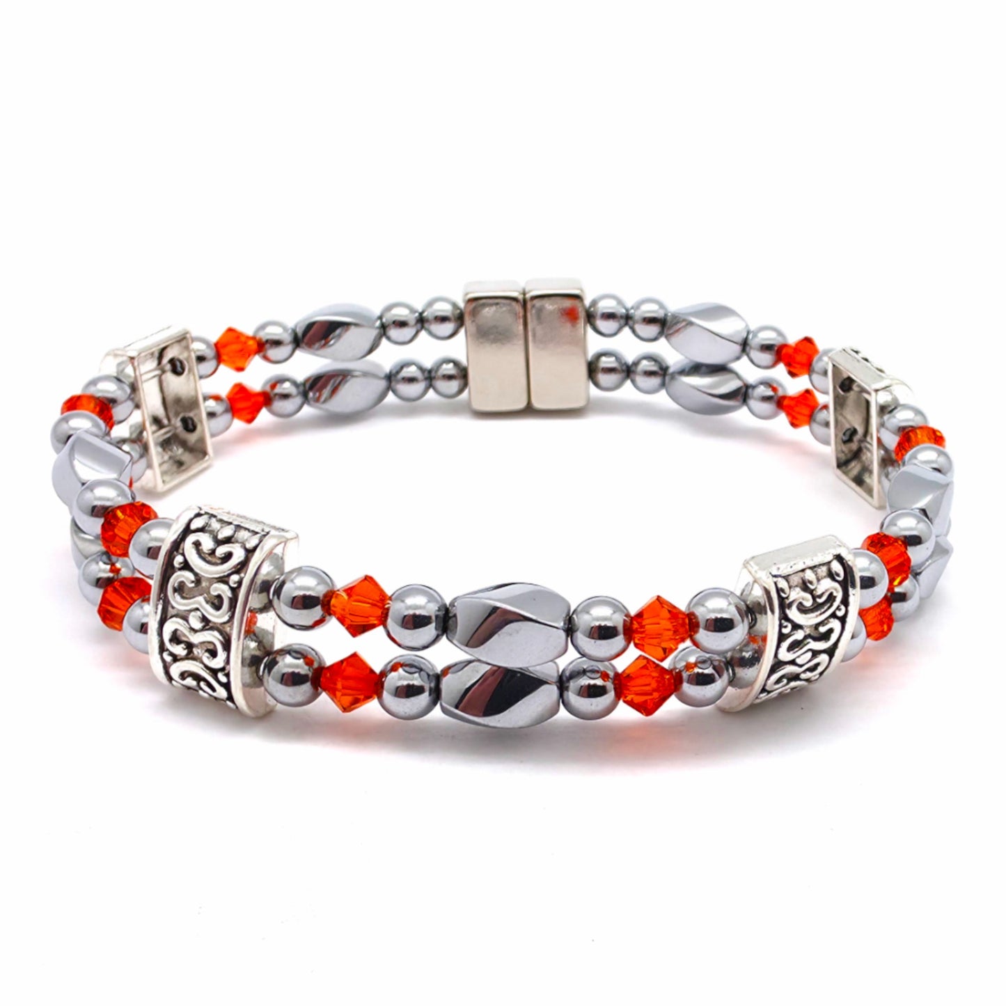 Silver Hematite Twist Double w Crystal Option