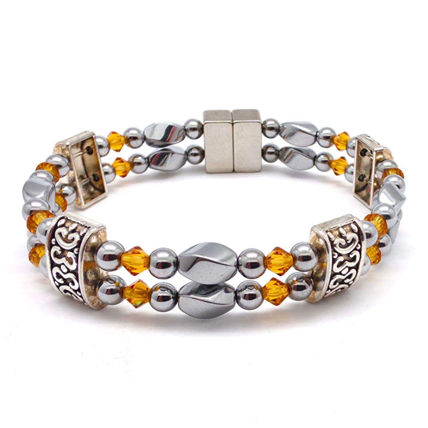 Silver Hematite Twist Double w Topaz