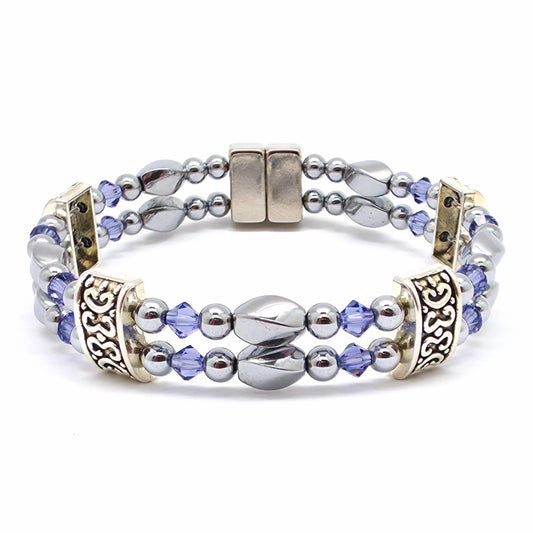Silver Hematite Twist Double w Tanzanite