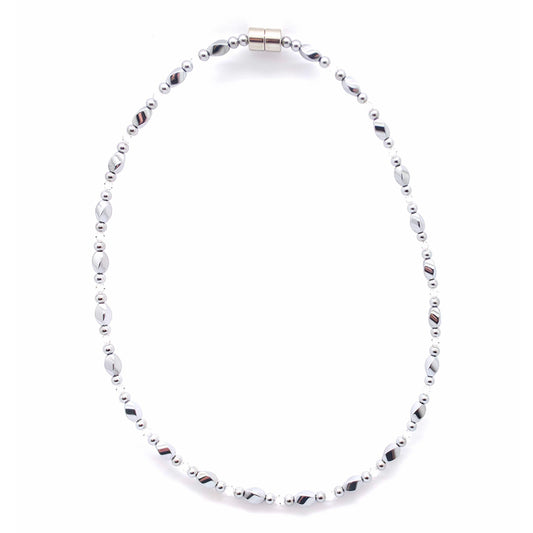Silver Hematite Twist w AB Crystal Necklace